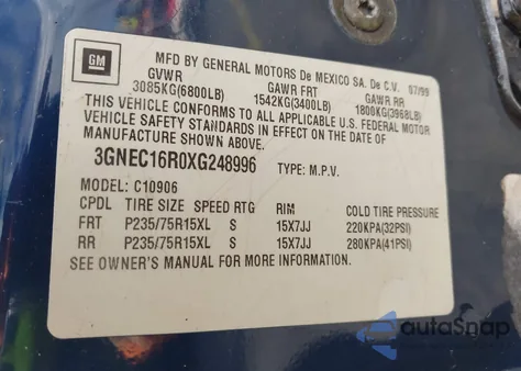 1999 Chevrolet Suburban 1500 Lt from USA, damaged, VIN 3GNEC16R0XG248996